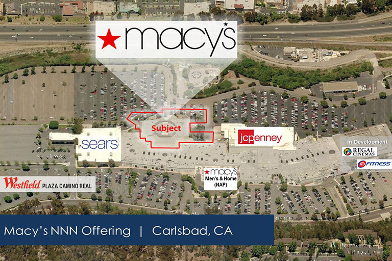 Aerial view of shopping center, Carlsbad, CA.