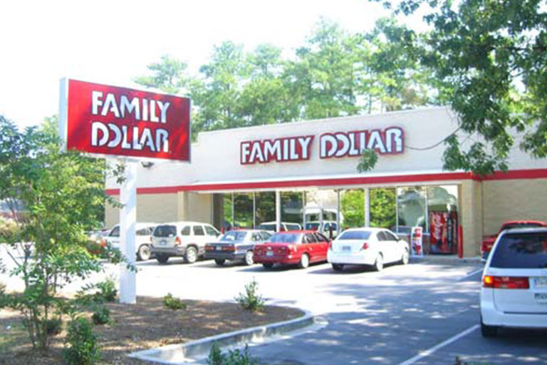 Family Dollar store exterior with parked cars.