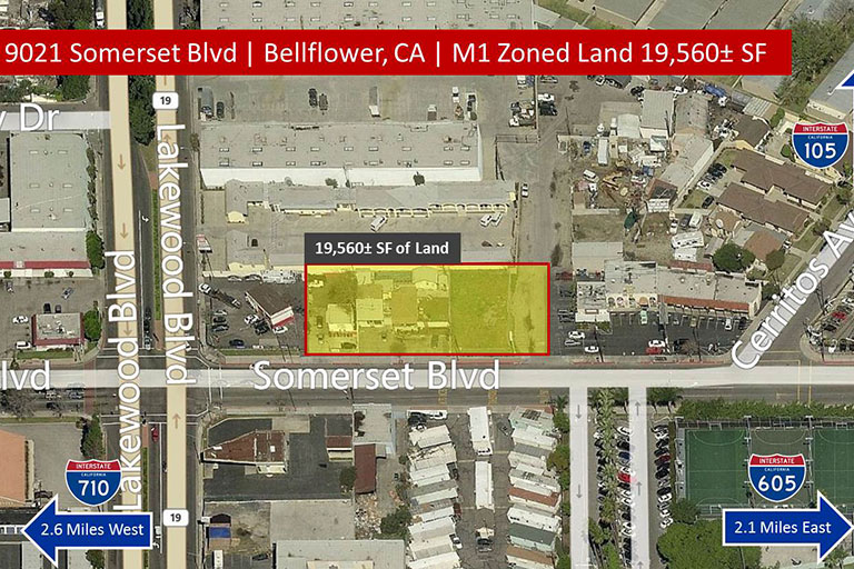 Aerial view of commercial land for sale.